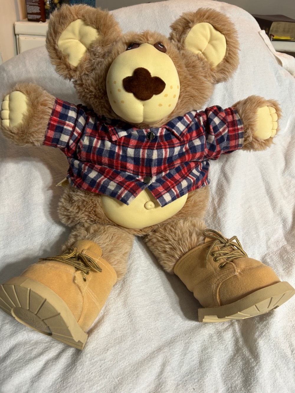 Vintage Xaviar Roberts Plush Bear Toy in Tan with Plaid Shirt - Kids Toys